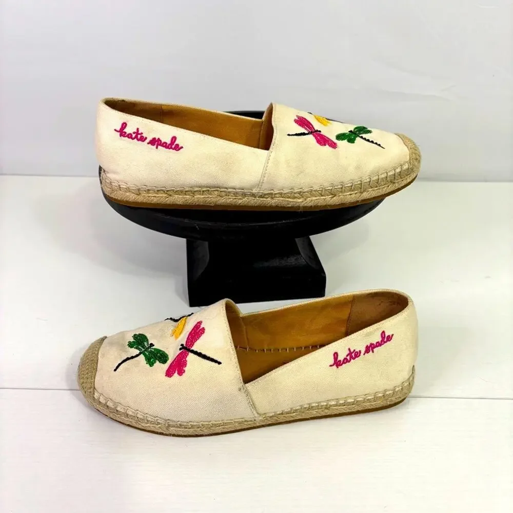 Kate Spade Cream Espadrilles with Firefly Embroidery Size 6
